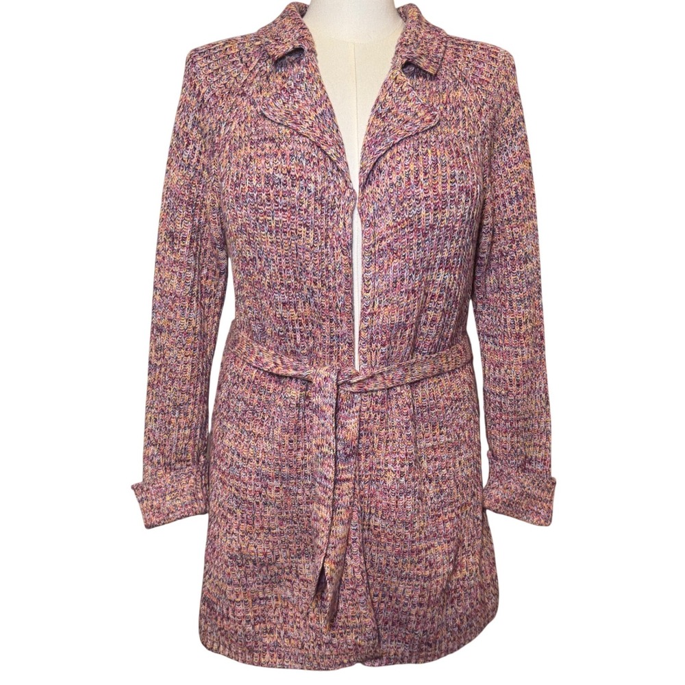 Relativity Women's Multicolor Knit Cardigan Belted Collar Long‎ Sleeve M